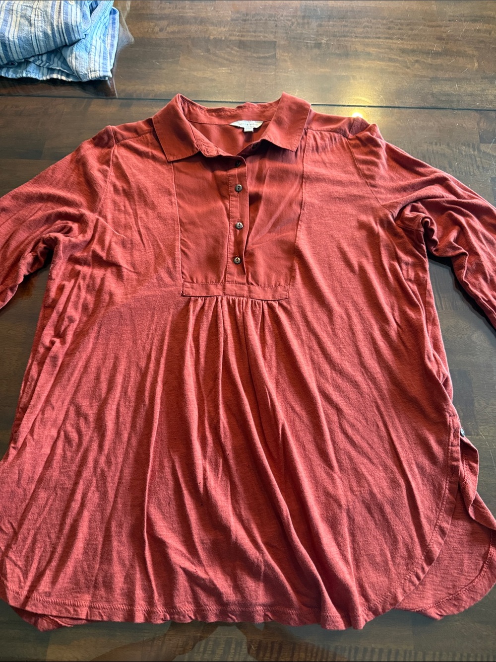 Lucky Brand Rust Button-Front Polo Tunic Top